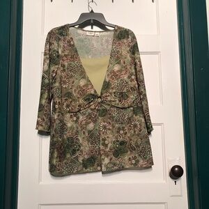 Cato USA 3/4 Sleeve Semi-Sheer O-Ring Blouse Forest Enchantment